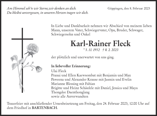 Traueranzeige von Karl-Rainer Fleck von NWZ Neue Württembergische Zeitung