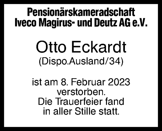 Traueranzeige von Otto Eckardt von SÜDWEST PRESSE Ausgabe Ulm/Neu-Ulm