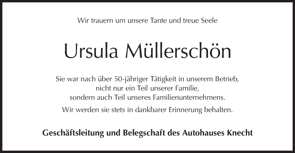  Traueranzeige für Ursula Müllerschön vom 14.02.2023 aus Metzinger-Uracher Volksblatt