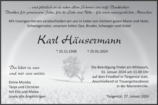 Traueranzeige von Karl Häussermann von Haller Tagblatt