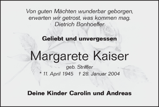 Traueranzeige von Margarete Kaiser von Haller Tagblatt