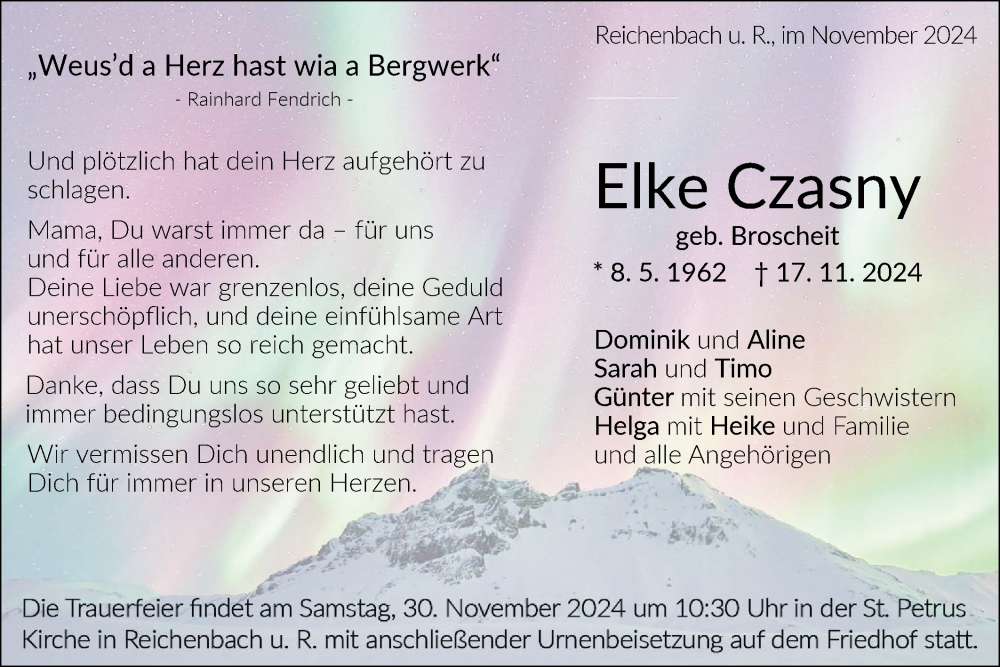  Traueranzeige für Elke Czasny vom 23.11.2024 aus NWZ Neue Württembergische Zeitung
