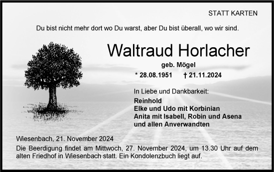 Traueranzeige von Waltraud Horlacher von Hohenloher Tagblatt