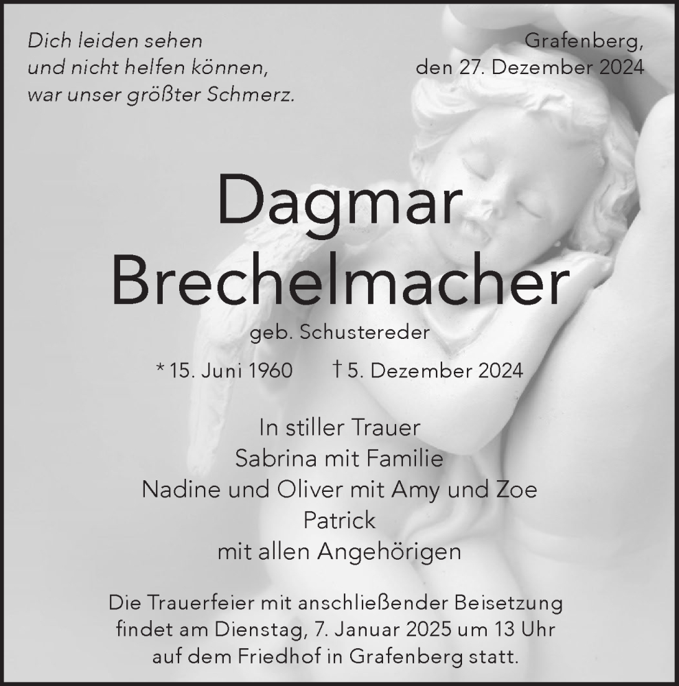  Traueranzeige für Dagmar Brechelmacher vom 19.12.2024 aus Alb-Bote/Metzinger-Uracher Volksblatt