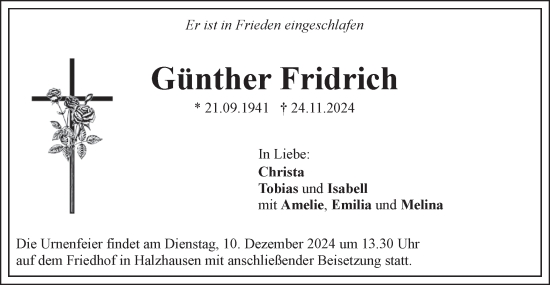 Traueranzeige von Günther Fridrich von Geislinger Zeitung