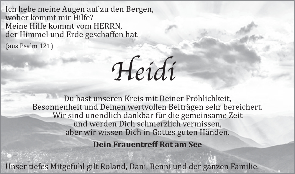  Traueranzeige für Heidi  vom 24.12.2024 aus Hohenloher Tagblatt