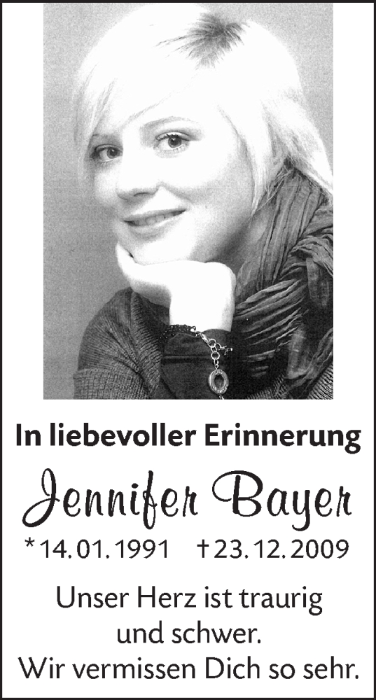  Traueranzeige für Jennifer Bayer vom 23.12.2024 aus Alb-Bote/Metzinger-Uracher Volksblatt