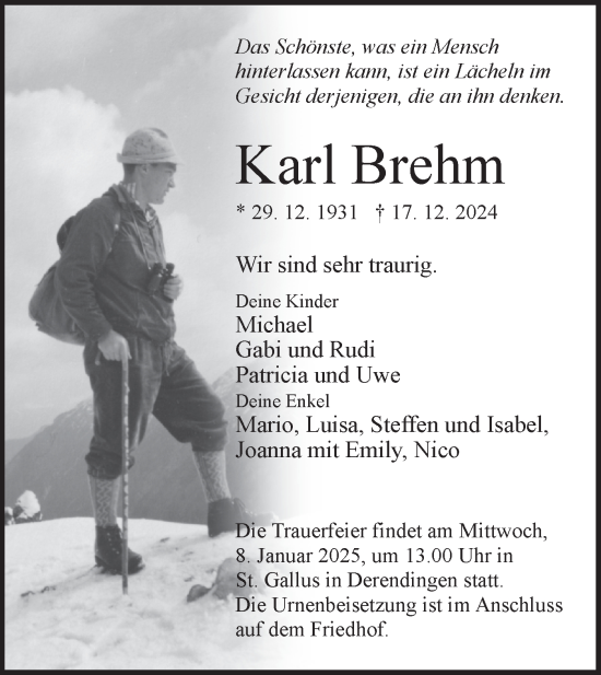 Traueranzeige von Karl Brehm von Schwäbische Tagblatt