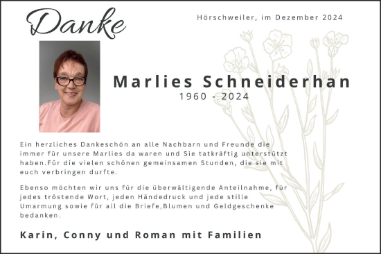 Traueranzeige von Marlies Schneiderhan von Neckar-Chronik