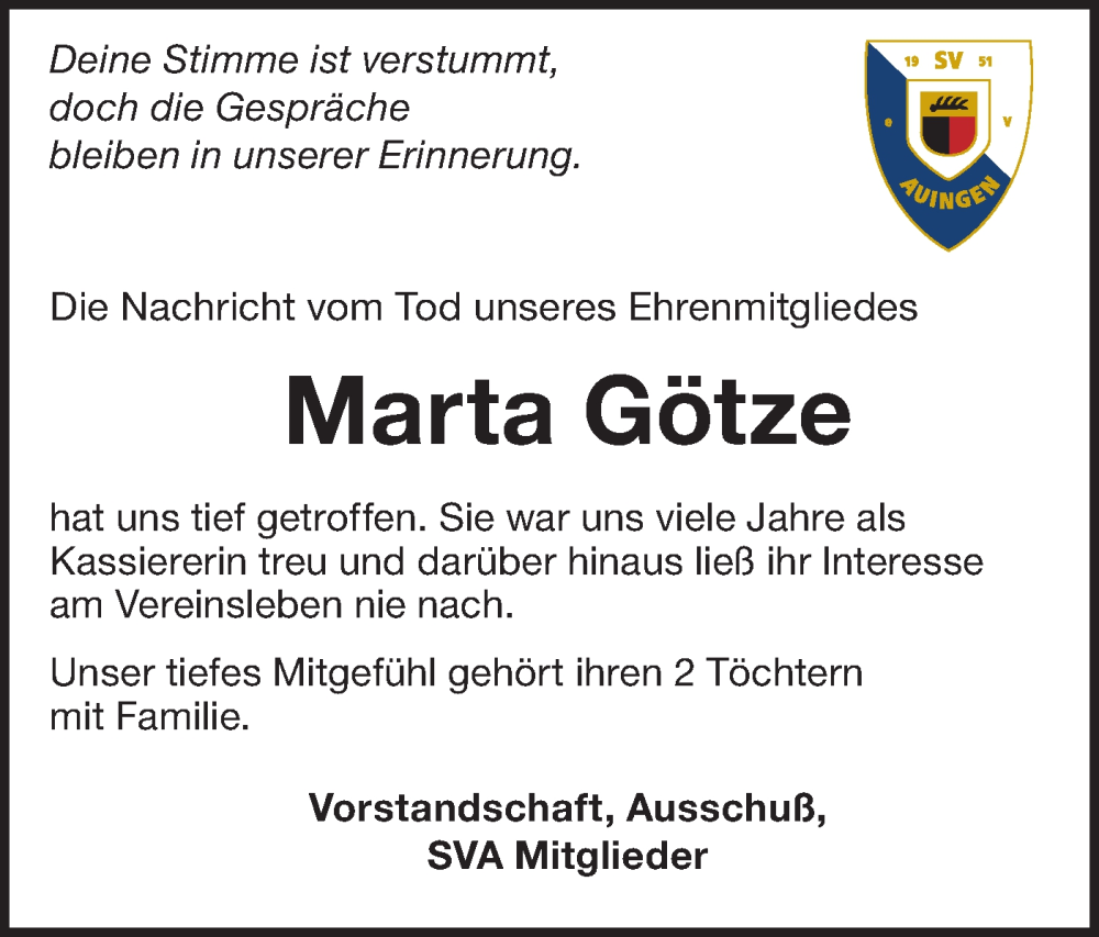  Traueranzeige für Marta Götze vom 18.12.2024 aus Alb-Bote/Metzinger-Uracher Volksblatt