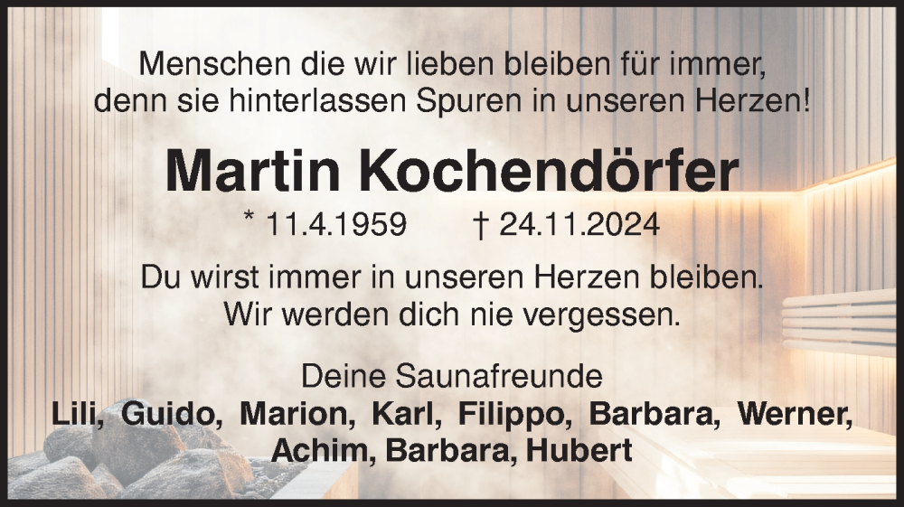  Traueranzeige für Martin Kochendörfer vom 07.12.2024 aus Haller Tagblatt