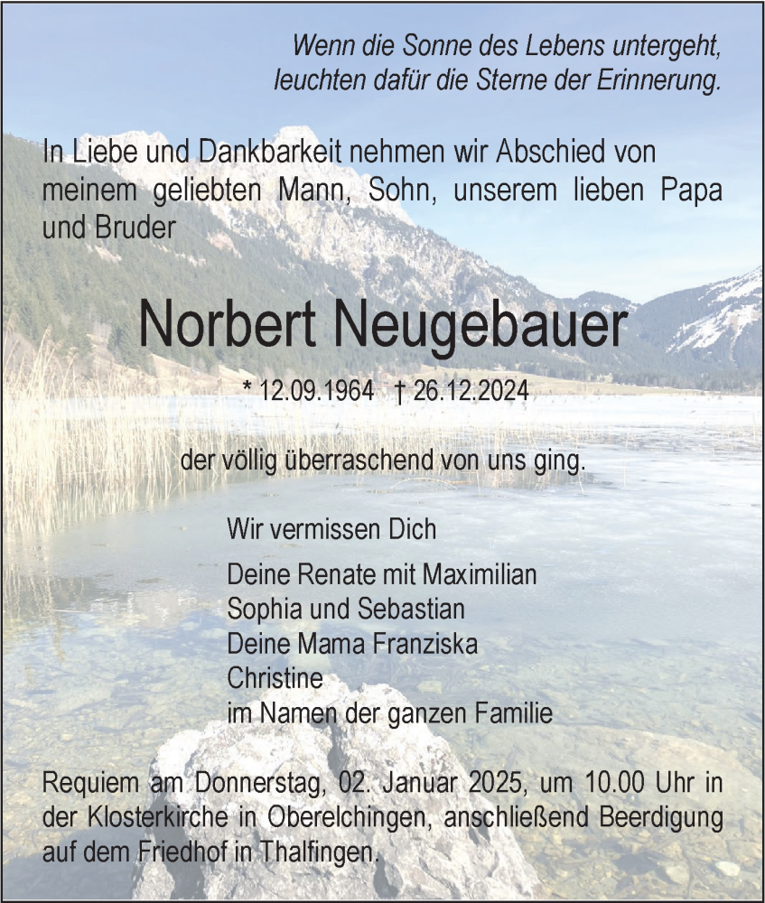  Traueranzeige für Norbert Neugebauer vom 28.12.2024 aus SÜDWEST PRESSE Ausgabe Ulm/Neu-Ulm