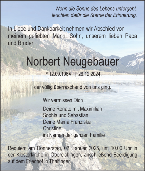 Traueranzeige von Norbert Neugebauer von SÜDWEST PRESSE Ausgabe Ulm/Neu-Ulm