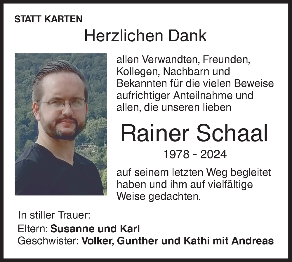 Traueranzeige für Rainer Schaal vom 28.12.2024 aus Hohenloher Tagblatt