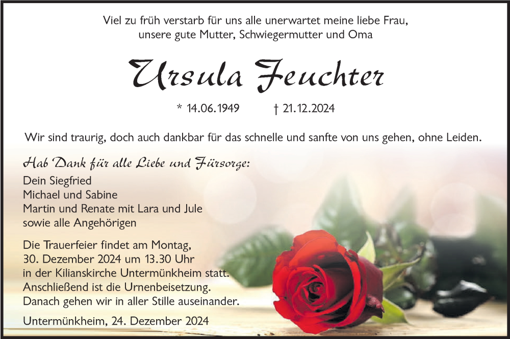  Traueranzeige für Ursula Feuchter vom 24.12.2024 aus Haller Tagblatt