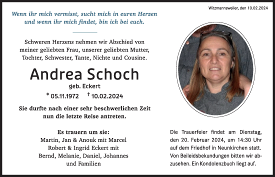 Traueranzeige von Andrea Schoch von Haller Tagblatt