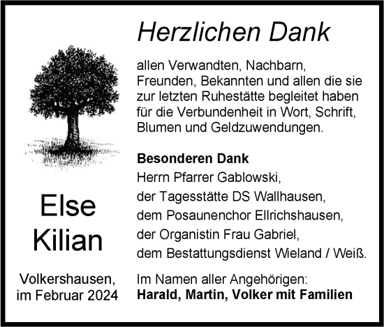 Traueranzeige von Else Kilian von Hohenloher Tagblatt