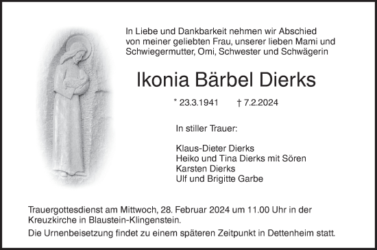 Traueranzeige von lkonia Dierks von SÜDWEST PRESSE Ausgabe Ulm/Neu-Ulm