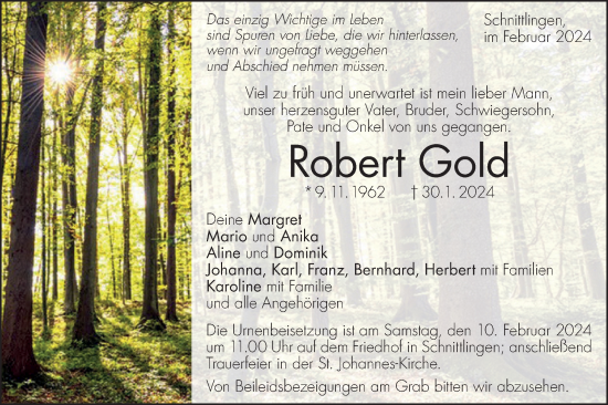 Traueranzeige von Robert Gold von Geislinger Zeitung