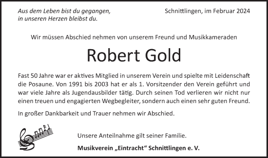 Traueranzeige von Robert Gold von Geislinger Zeitung