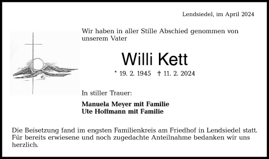 Traueranzeige von Willi Kett von Hohenloher Tagblatt