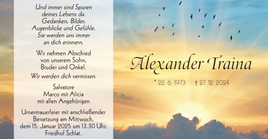 Traueranzeige von Alexander Traina von Geislinger Zeitung