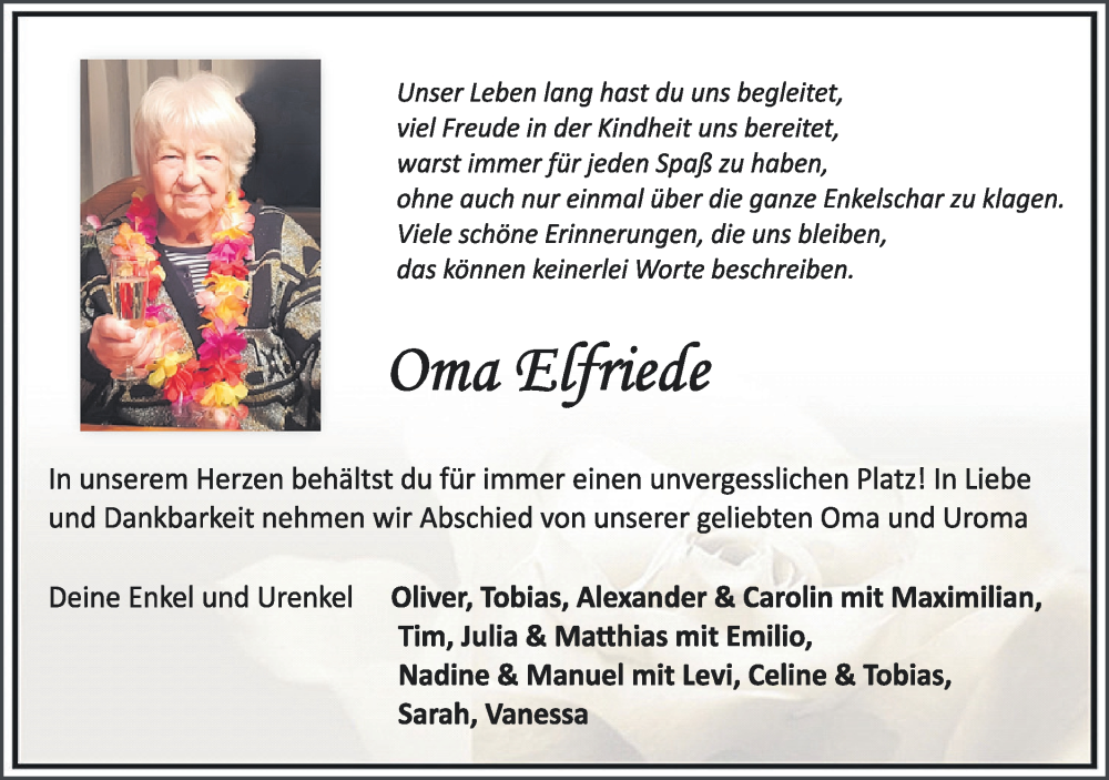  Traueranzeige für Elfriede  vom 02.01.2025 aus Neckar-Chronik