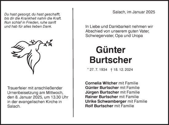 Traueranzeige von Günter Burtscher von NWZ Neue Württembergische Zeitung