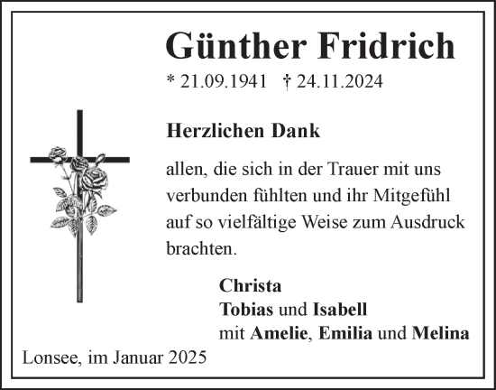 Traueranzeige von Günther Fridrich von Geislinger Zeitung