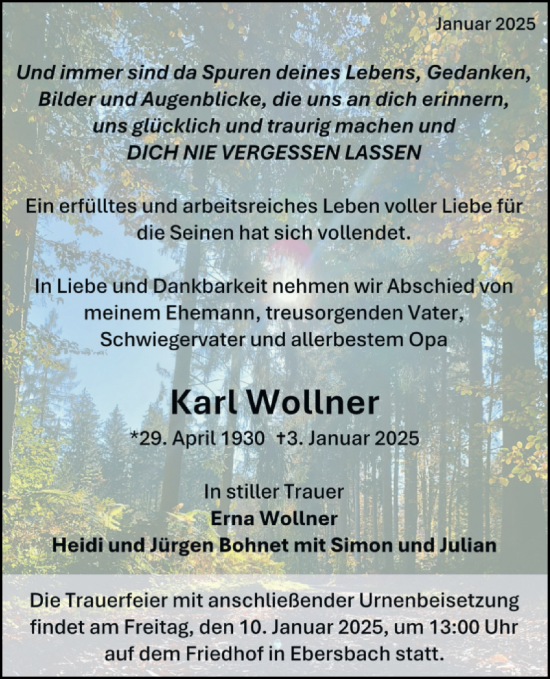 Traueranzeige von Karl Wollner von NWZ Neue Württembergische Zeitung