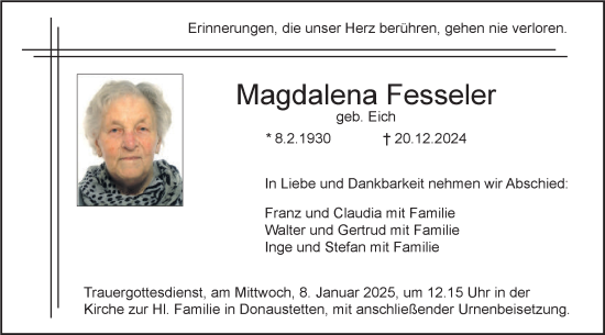Traueranzeige von Magdalena Fesseler von SÜDWEST PRESSE Ausgabe Ulm/Neu-Ulm