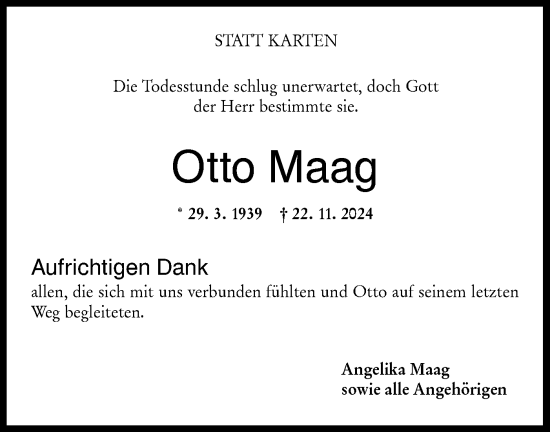 Traueranzeige von Otto Maag von Hohenloher Tagblatt