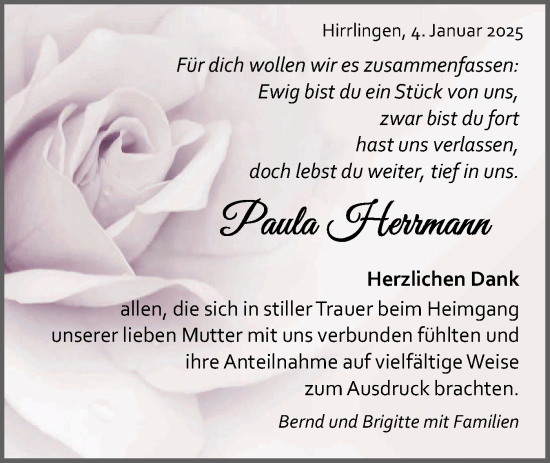 Traueranzeige von Paula Herrmann von Schwäbische Tagblatt
