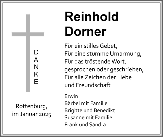 Traueranzeige von Reinhold Dorner von Schwäbische Tagblatt