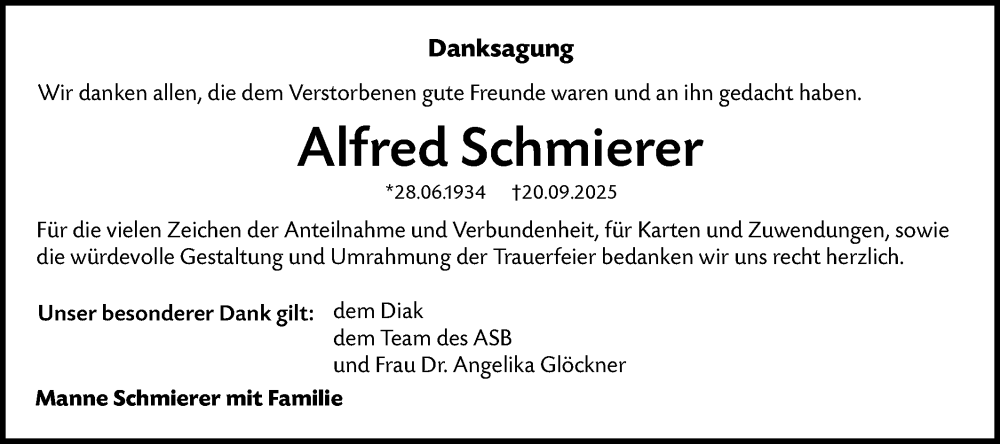  Traueranzeige für Alfred Schmierer vom 11.10.2025 aus Haller Tagblatt