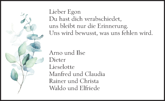 Traueranzeige von Egon  von Hohenloher Tagblatt