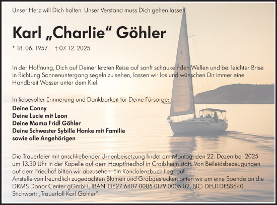 Traueranzeige von Karl Göhler von Hohenloher Tagblatt