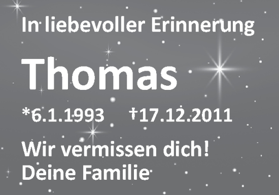 Traueranzeige von Thomas  von Schwäbische Tagblatt