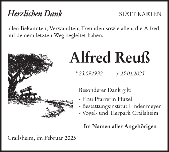 Traueranzeige von Alfred Reuß von Hohenloher Tagblatt