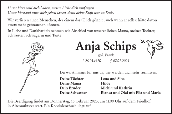 Traueranzeige von Anja Schips von Hohenloher Tagblatt