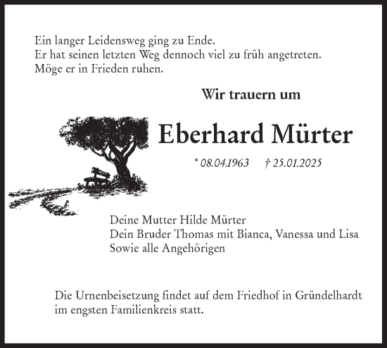 Traueranzeige von Eberhard Mürter von Hohenloher Tagblatt