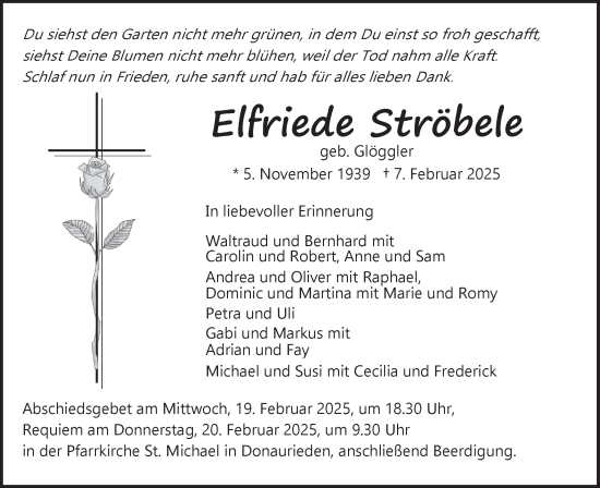 Traueranzeige von Elfriede Ströbele von SÜDWEST PRESSE Ausgabe Ulm/Neu-Ulm