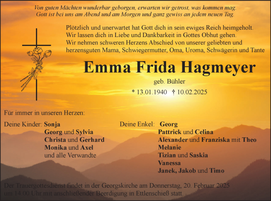 Traueranzeige von Emma Frida Hagmeyer von SÜDWEST PRESSE Ausgabe Ulm/Neu-Ulm
