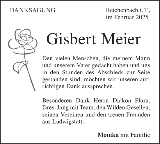 Traueranzeige von Gisbert Meier von Geislinger Zeitung