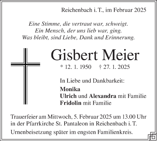 Traueranzeige von Gisbert Meier von Geislinger Zeitung