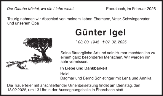 Traueranzeige von Günter Igel von NWZ Neue Württembergische Zeitung