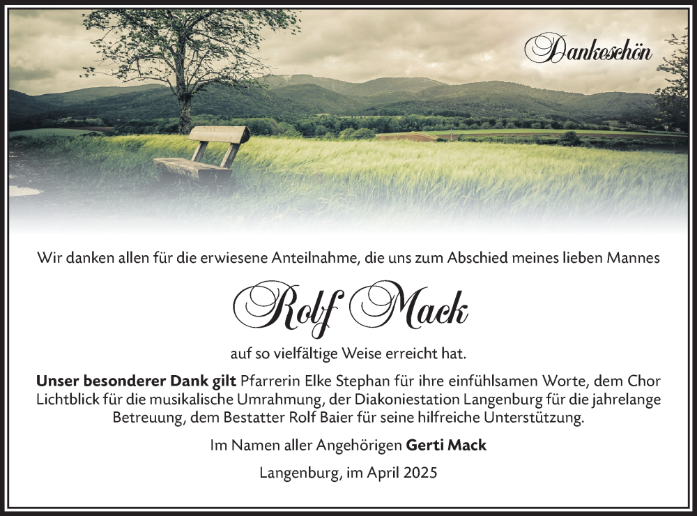  Traueranzeige für Rolf Mack vom 12.04.2025 aus Hohenloher Tagblatt