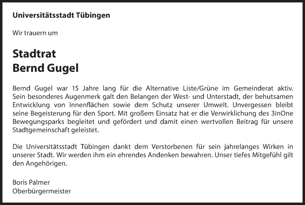 Traueranzeige für Bernd Gugel vom 16.07.2025 aus Schwäbische Tagblatt
