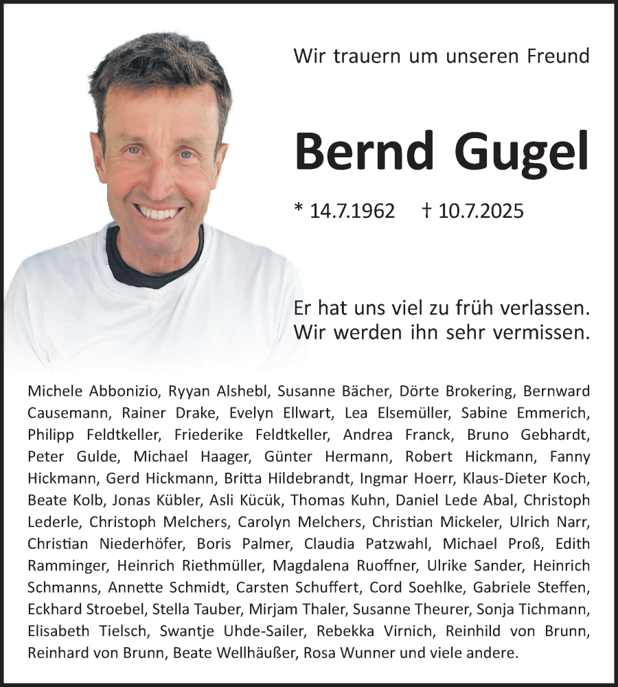  Traueranzeige für Bernd Gugel vom 16.07.2025 aus Schwäbische Tagblatt