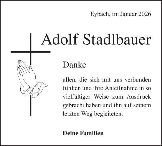 Traueranzeige von Adolf Stadlbauer von Geislinger Zeitung